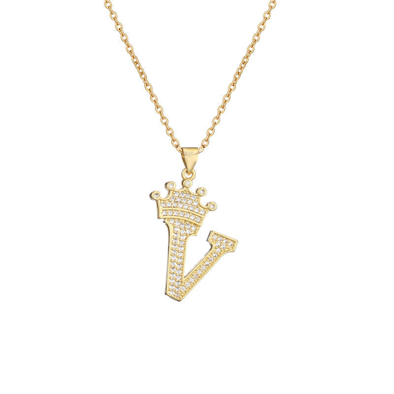 Wholesale Gold Plated Zirconia Letter Copper Necklace